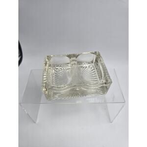 Antique Double Open Salt Cellar Starburst Pattern Heavy Pressed Glass